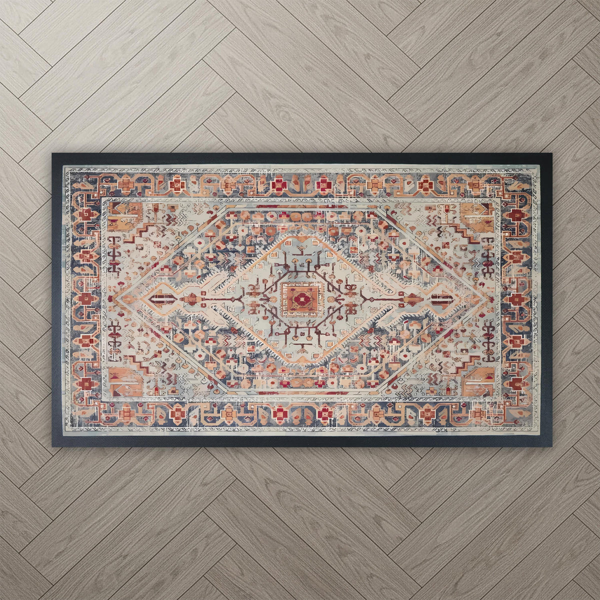 Bohemian Pattern Welcome Doormat, Vintage Style Geometric Door Mat, Turkish Rug Motif Mat