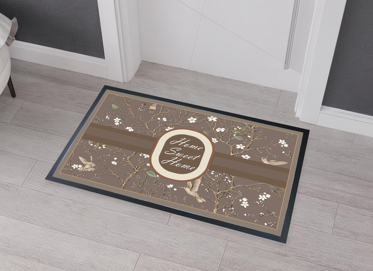 Home Sweet Home Doormat, Bird Floral Entryway Rug, Indoor Outdoor Mat