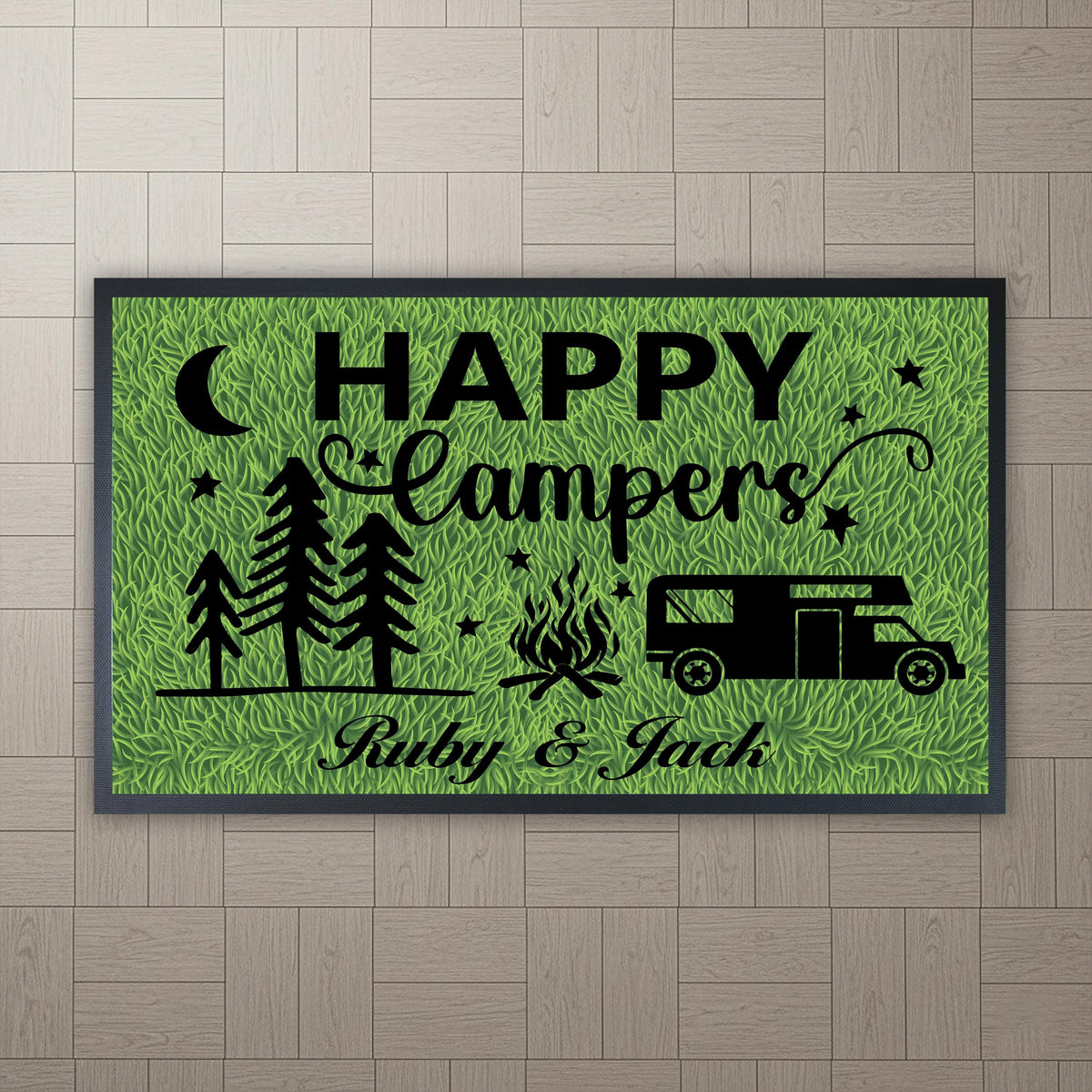 Personalized Camping Doormat, Custom RV Welcome Mat, Campsite Decor Rug