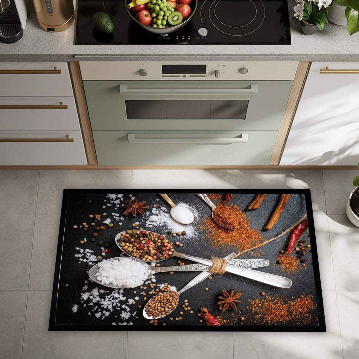 Spoon Spice Print Doormat, Farmhouse Kitchen Rug, Chef Inspired Mat