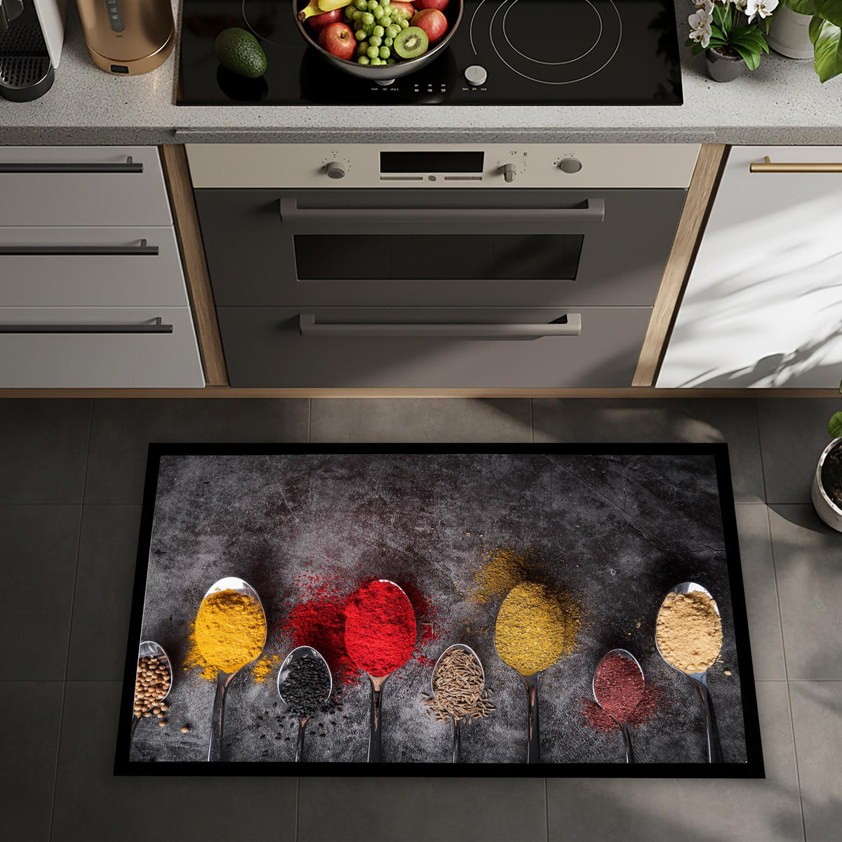 Spoon Spice Print Doormat, Farmhouse Kitchen Rug, Chef Inspired Mat