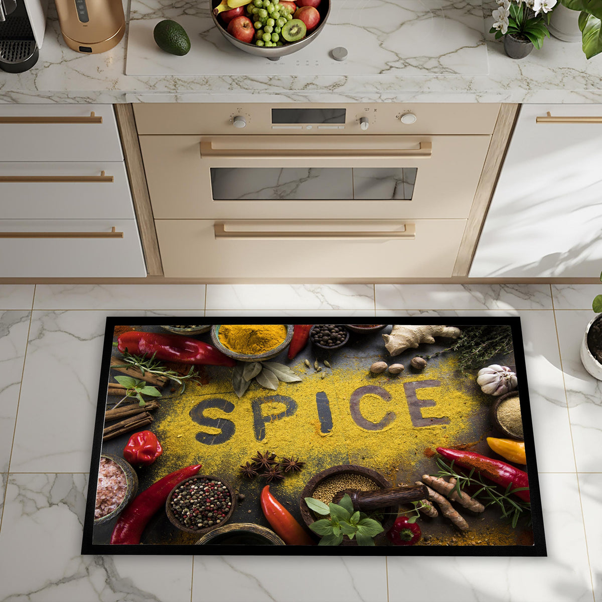 Spice Kitchen Rug, Farmhouse Non-Slip Floor Mat, Minimalist Cooking Decor