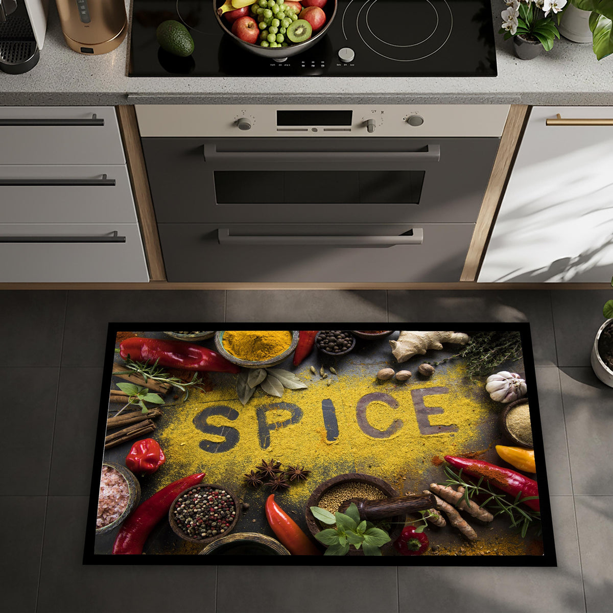 Spice Kitchen Rug, Farmhouse Non-Slip Floor Mat, Minimalist Cooking Decor