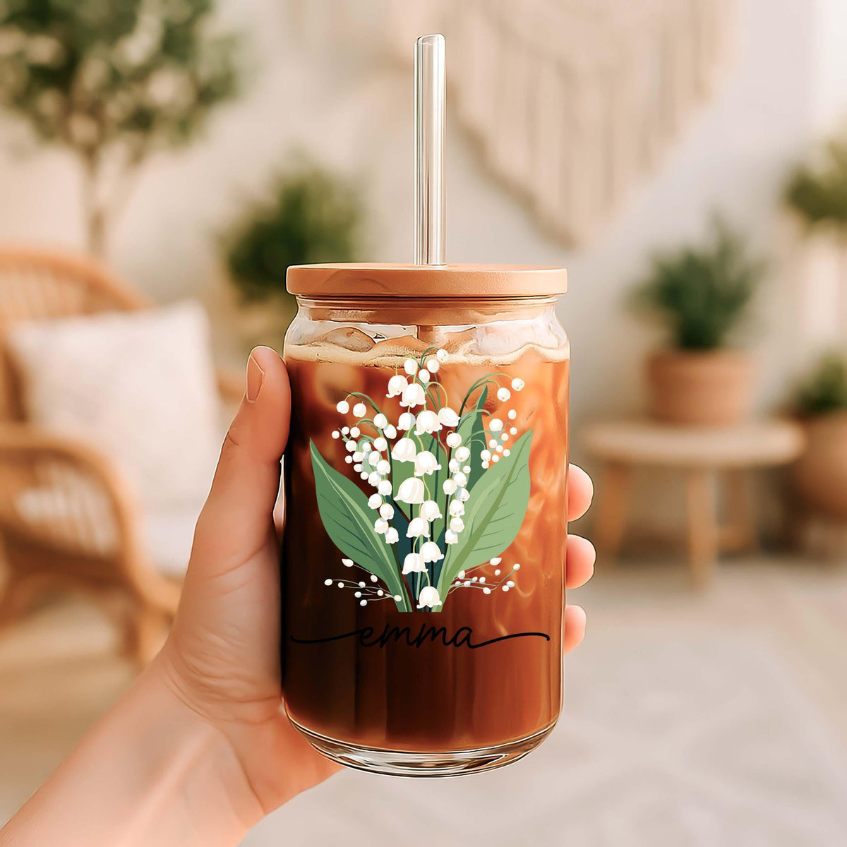 Custom Birth Floral Can Glass Tumbler, Cute Flower Birthday Present