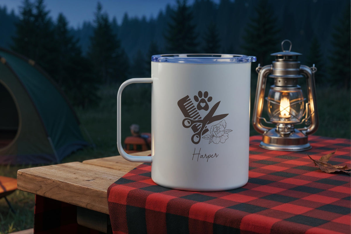 Personalized Pet Groomer Mug, Pet Stylist Appreciation Gift, Paw Print & Scissors Design Cup