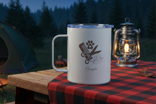 Personalized Pet Groomer Mug, Pet Stylist Appreciation Gift, Paw Print & Scissors Design Cup