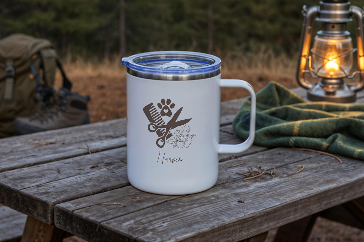 Personalized Pet Groomer Mug, Pet Stylist Appreciation Gift, Paw Print & Scissors Design Cup