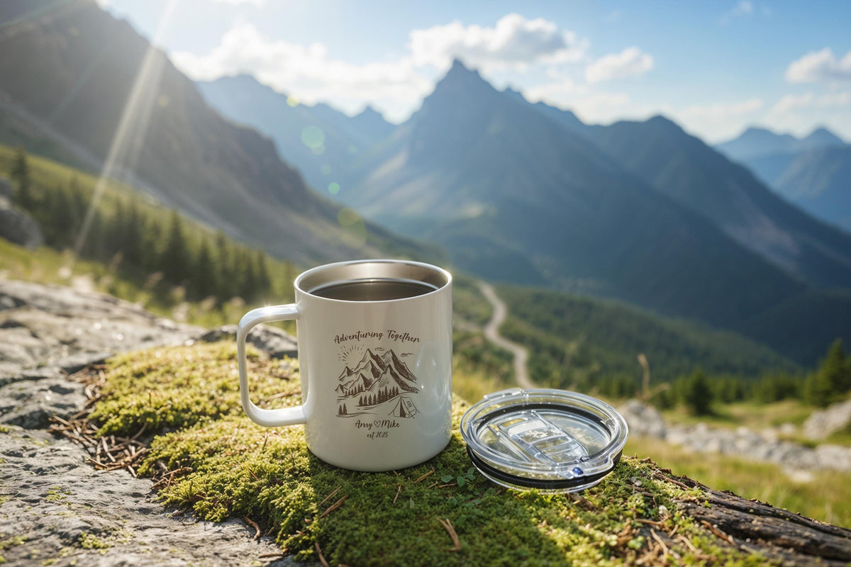 Personalized Family Camping Mug, Custom Couple Hiking Gift, Adventure Travel Mugs