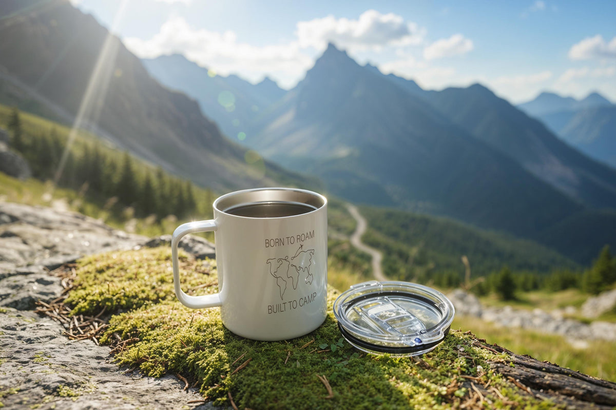 Camping Mug, Campfire Adventure Cup, Glamping Travel Mugs, Nature Lover Gift