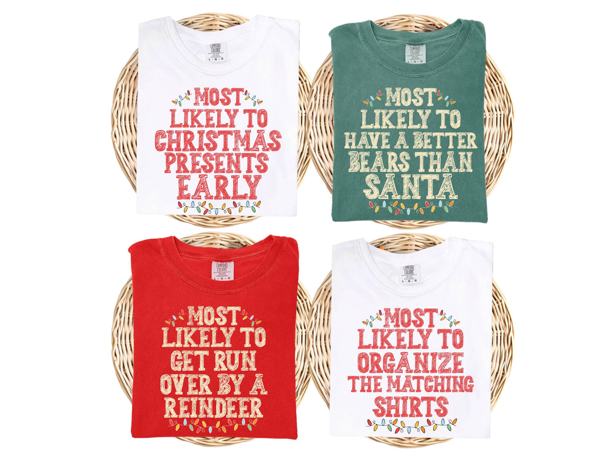Comfort Colors® Custom Family Christmas Shirts, Most Likely To Christmas Shirt, Funny Christmas Party Shirt, Matching Christmas Long Sleeve