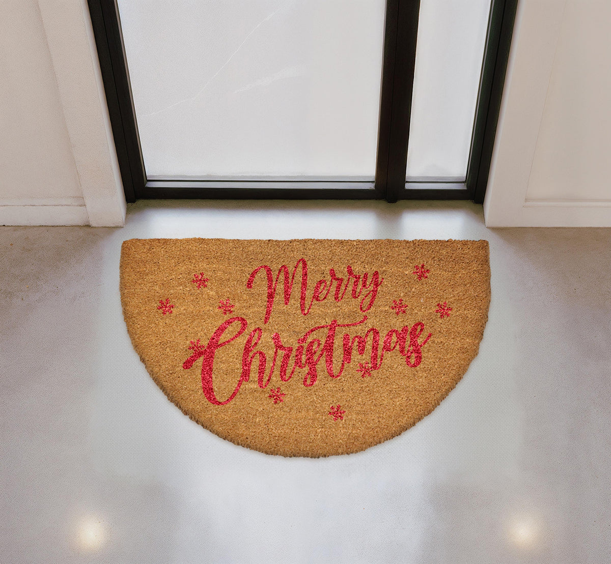 Merry Christmas Doormat, Natural Coir Festive Welcome Mat, Semi Circle Xmas Porch Decor