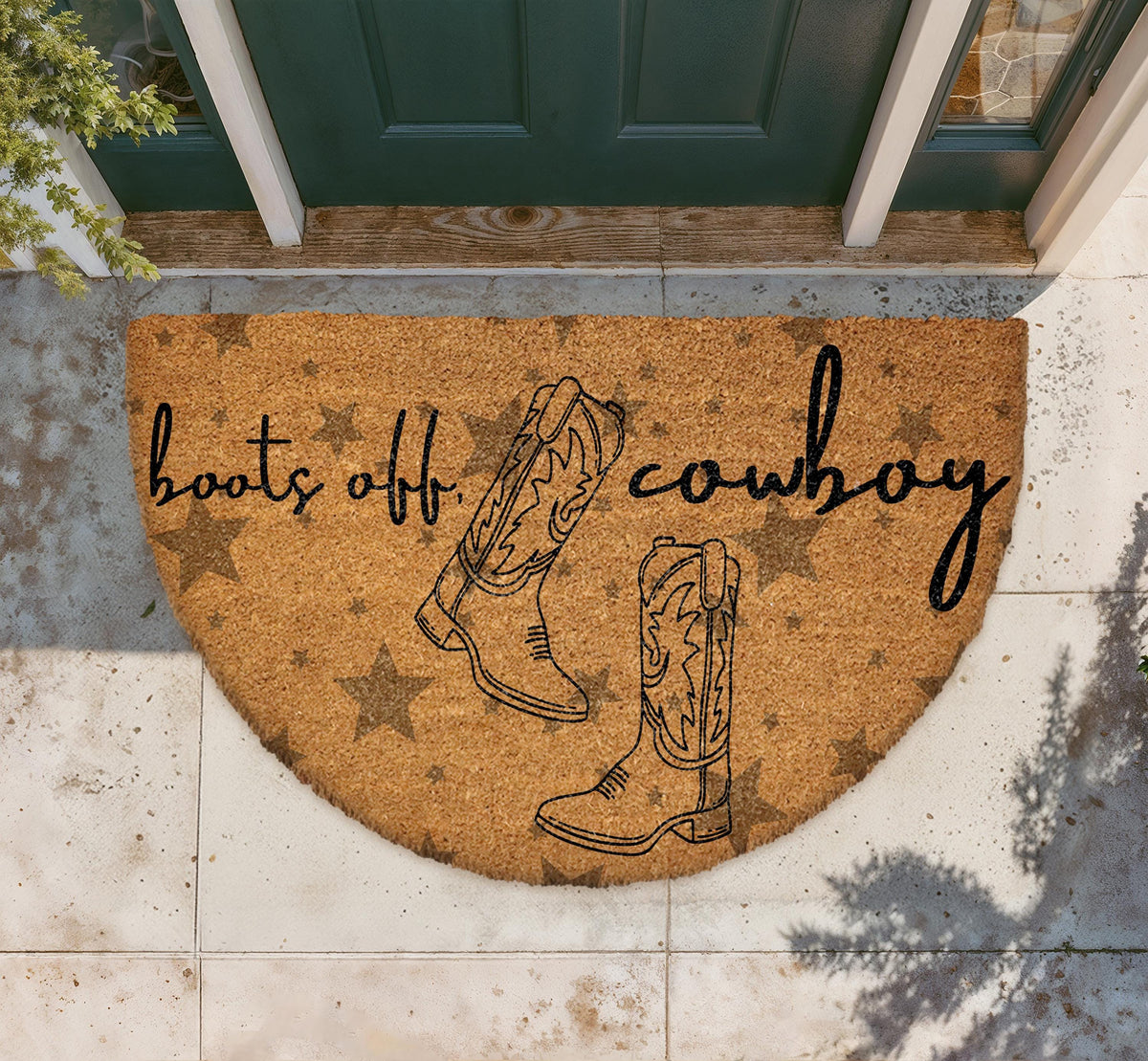 Boots Off Cowboy Doormat, Natural Coir Western Welcome Mat, Rustic Ranch Outdoor Rug