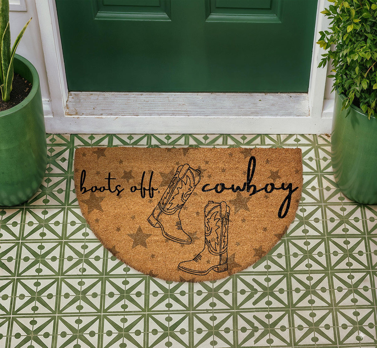 Boots Off Cowboy Doormat, Natural Coir Western Welcome Mat, Rustic Ranch Outdoor Rug