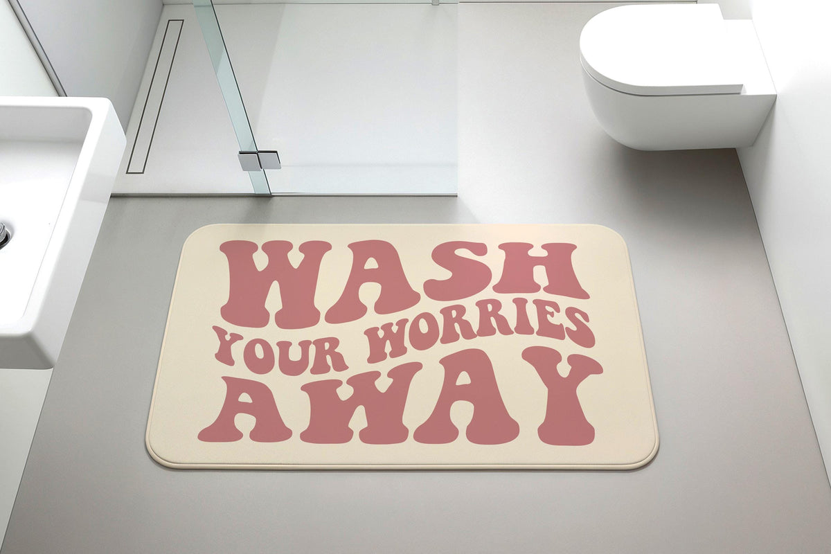 Funny Bathroom Mat, Wash Your Worries Away Bathroom Decor, Retro Bathroom Rug