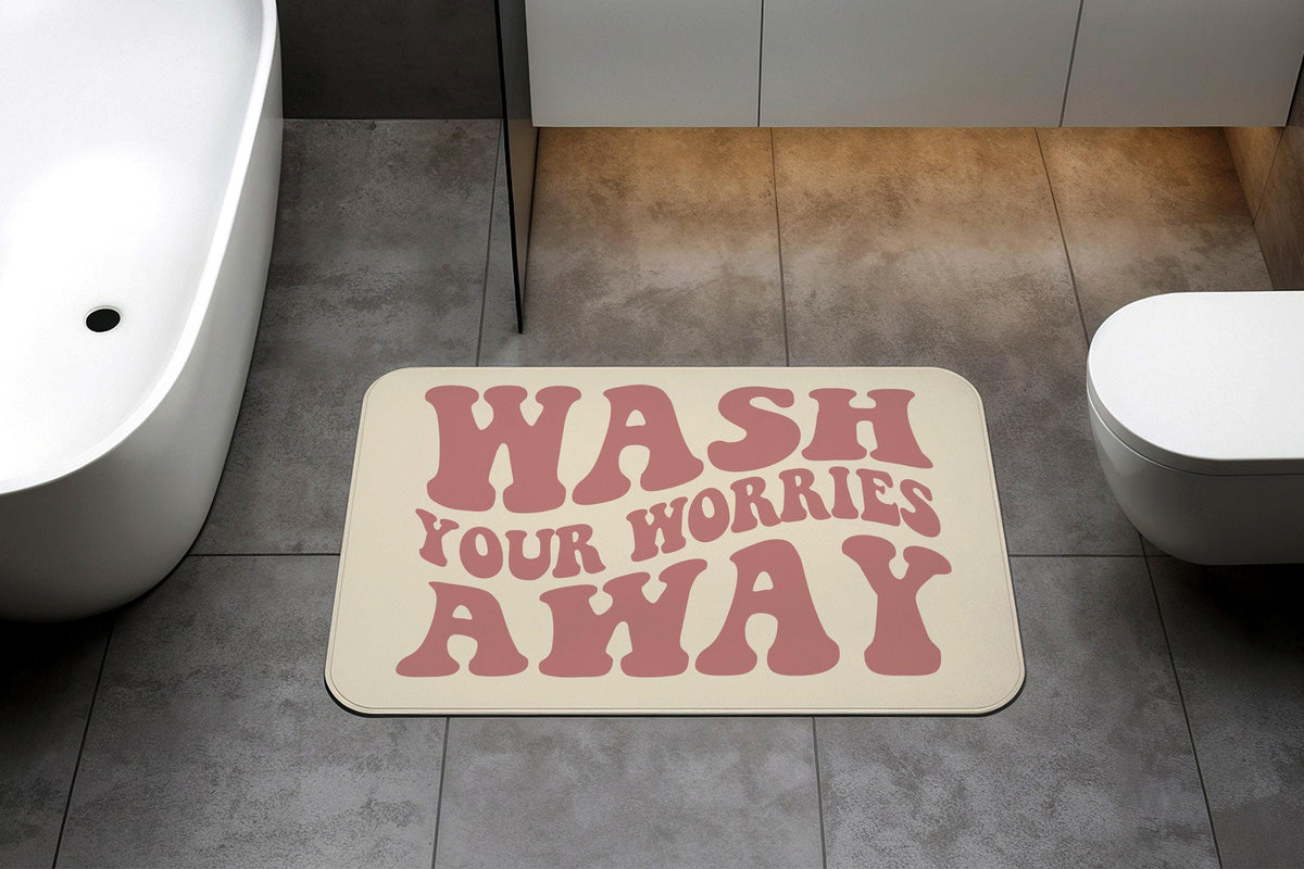 Funny Bathroom Mat, Wash Your Worries Away Bathroom Decor, Retro Bathroom Rug