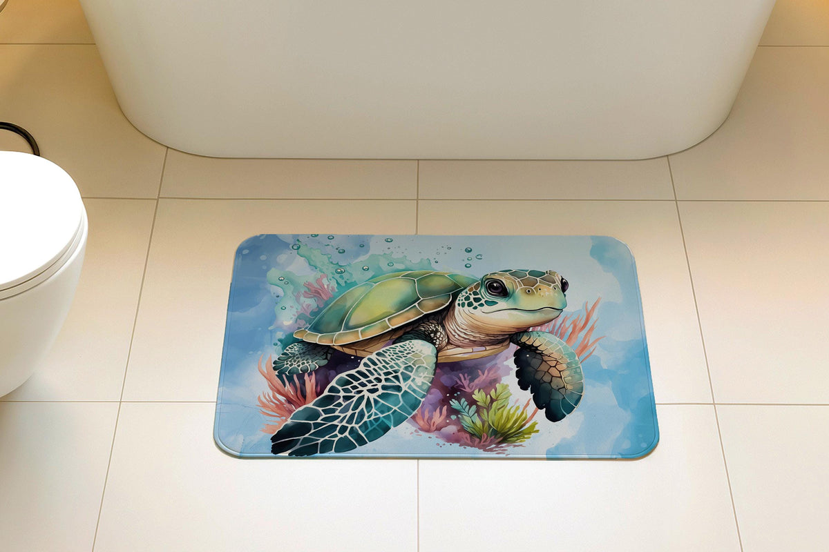 Sea Turtle Bath Mat, Coastal Ocean Animal Bathroom Rug, Nautical Non-Slip Shower Mat
