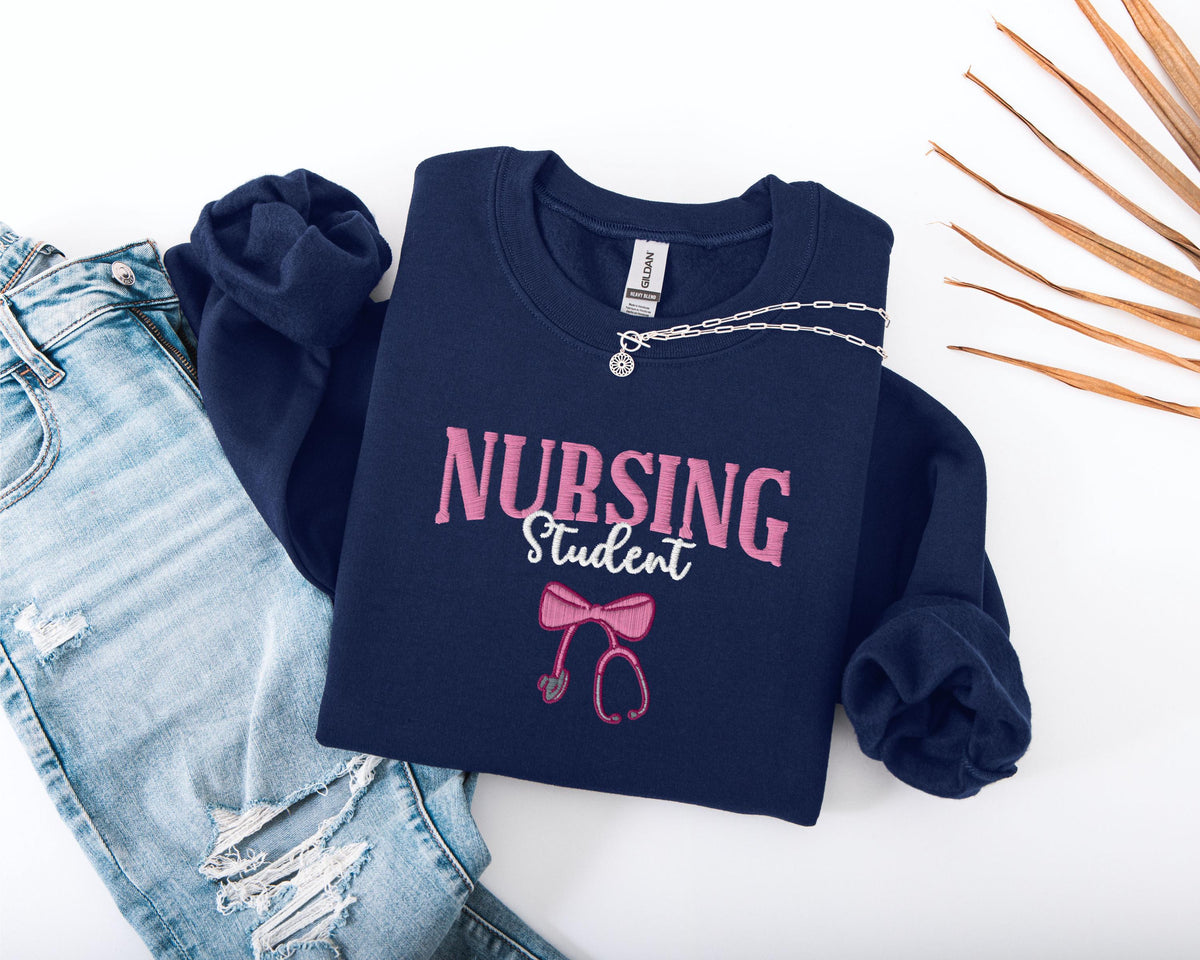 Embroidered Nursing Student Sweatshirt, Bow Stethoscope Sweater, Nursing School Grad Sweater, Future Nurse Embroidered Hoodie, Nurse Gift