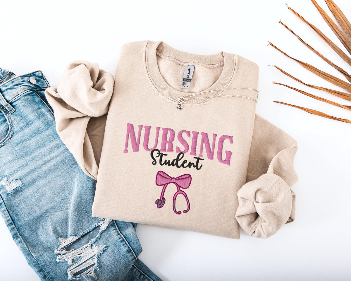 Embroidered Nursing Student Sweatshirt, Bow Stethoscope Sweater, Nursing School Grad Sweater, Future Nurse Embroidered Hoodie, Nurse Gift