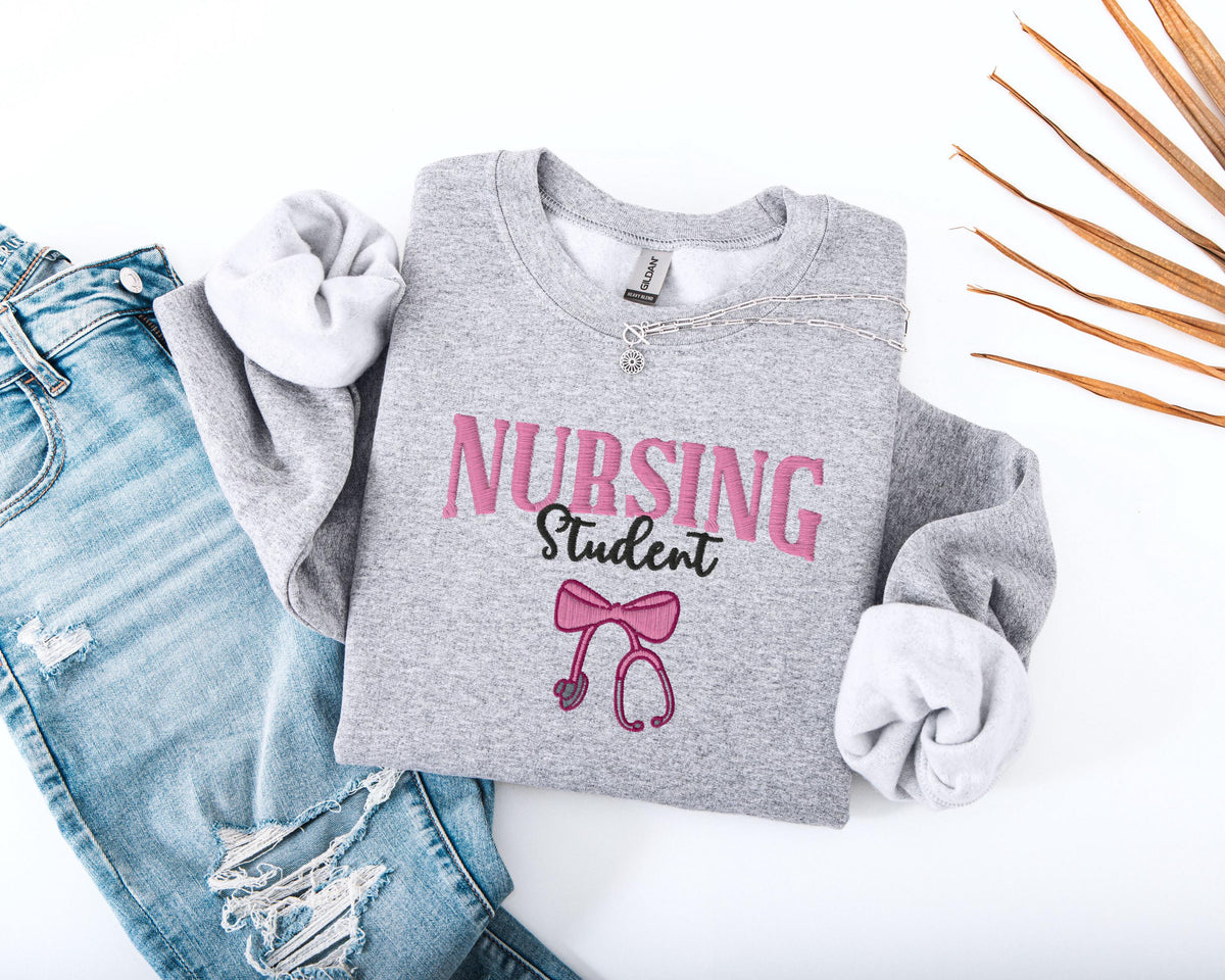 Embroidered Nursing Student Sweatshirt, Bow Stethoscope Sweater, Nursing School Grad Sweater, Future Nurse Embroidered Hoodie, Nurse Gift