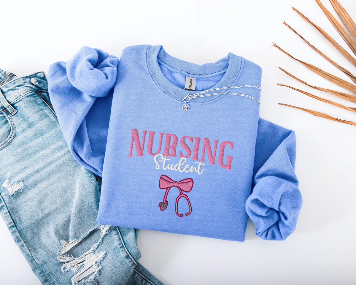 Embroidered Nursing Student Sweatshirt, Bow Stethoscope Sweater, Nursing School Grad Sweater, Future Nurse Embroidered Hoodie, Nurse Gift