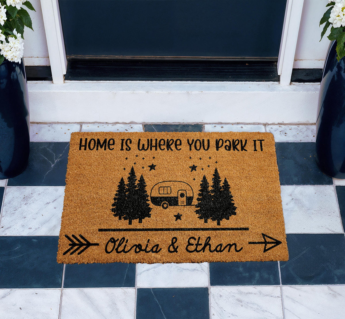 Custom Home Is Where You Park It Doormat, Personalized Name Welcome Mat, Camper RV Decor