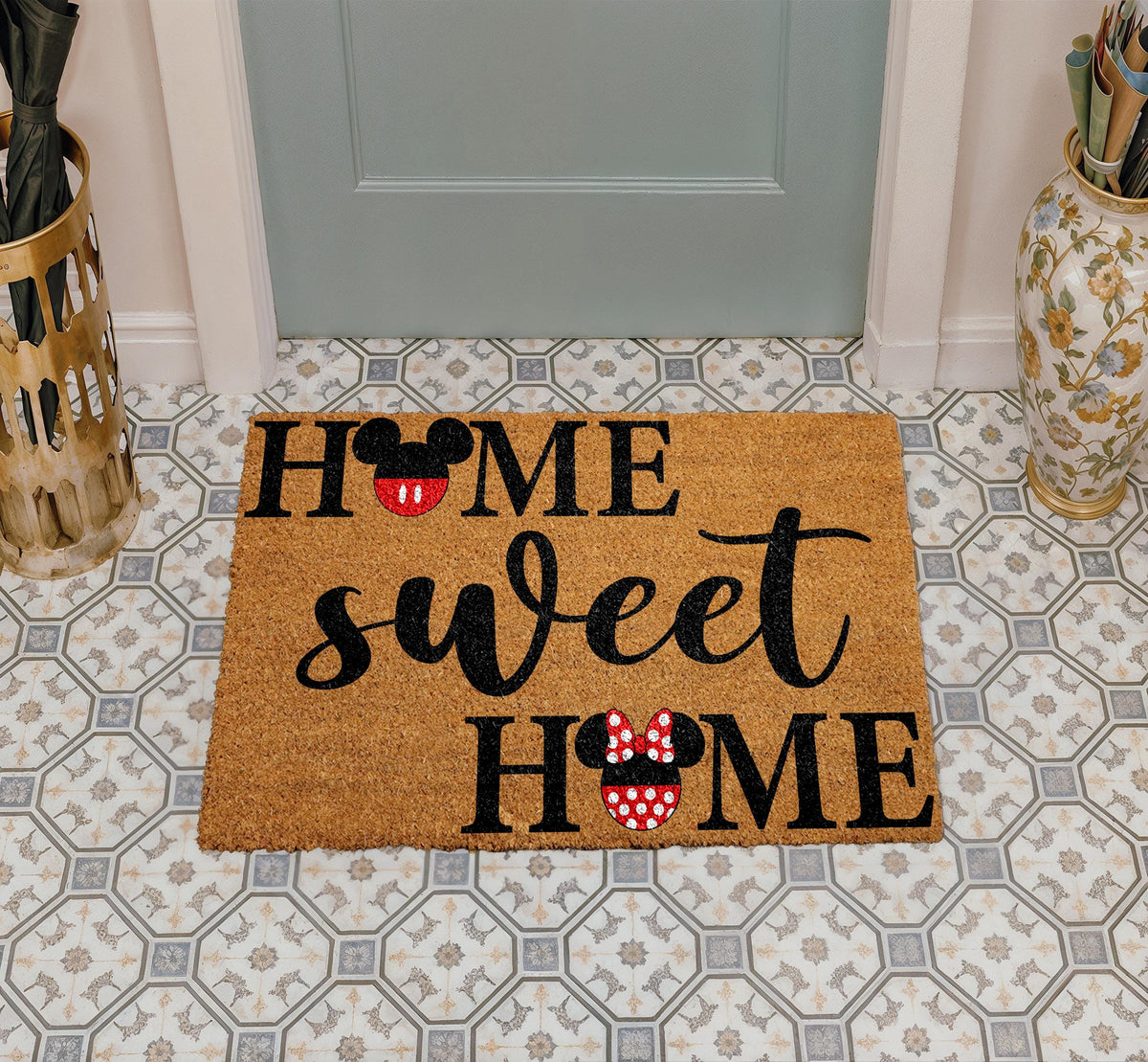 Cartoon Mouse Couple Home Sweet Home Doormat, Cute Entry Mat, Coir Door Rug, Wedding Gift