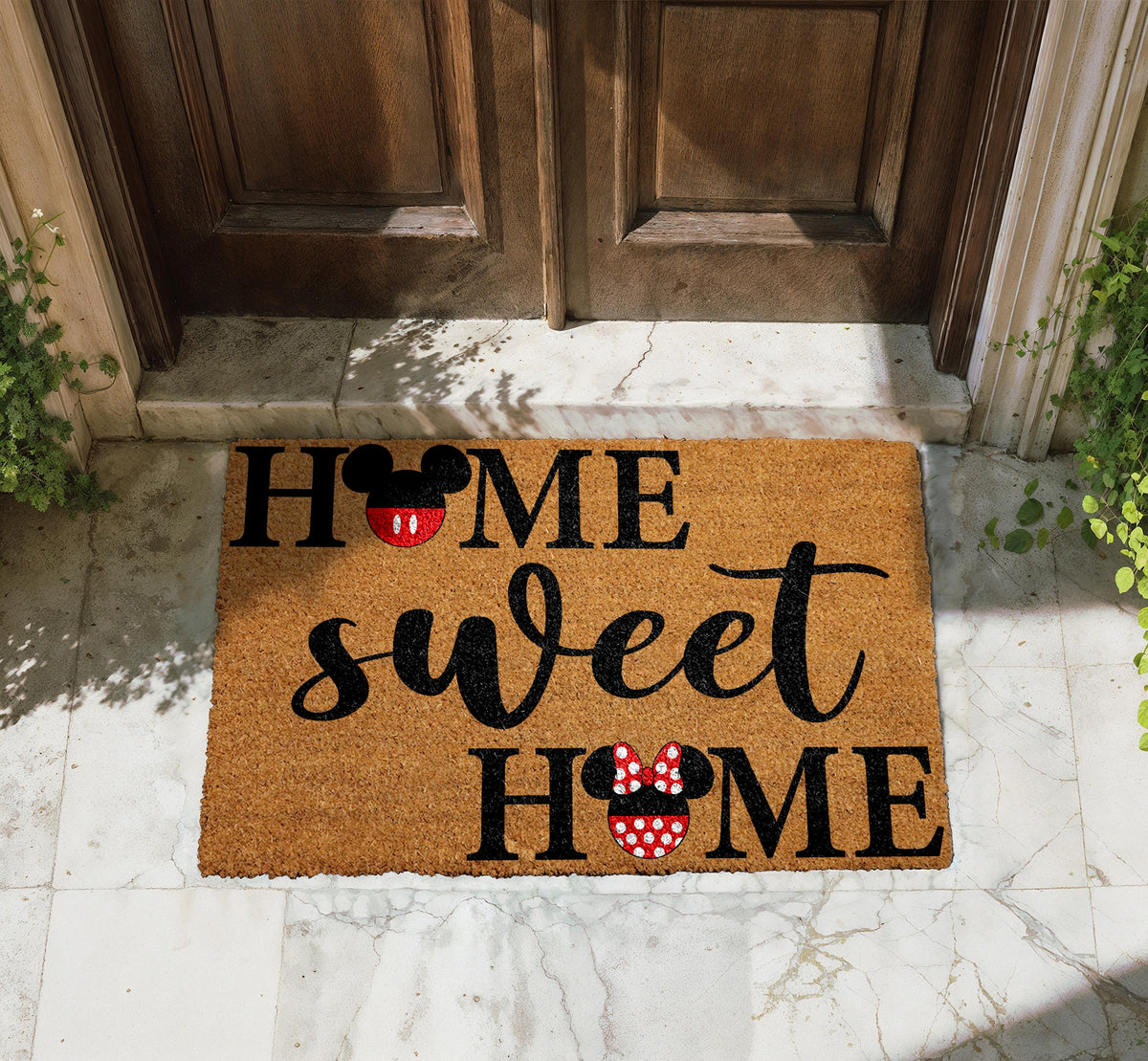 Cartoon Mouse Couple Home Sweet Home Doormat, Cute Entry Mat, Coir Door Rug, Wedding Gift