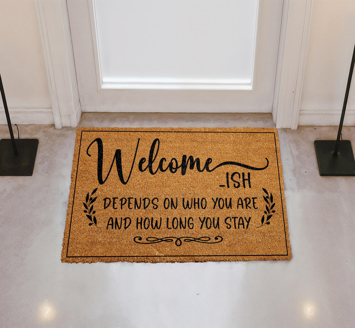 Welcome-ish Depends On Who You Are Doormat, Funny Housewarming Gift, Sarcastic Welcome Mat