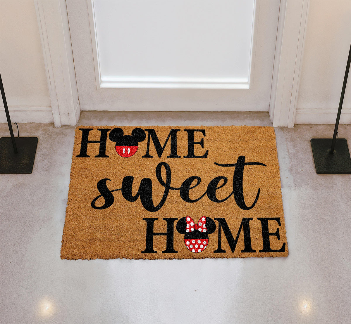 Cartoon Mouse Couple Home Sweet Home Doormat, Cute Entry Mat, Coir Door Rug, Wedding Gift