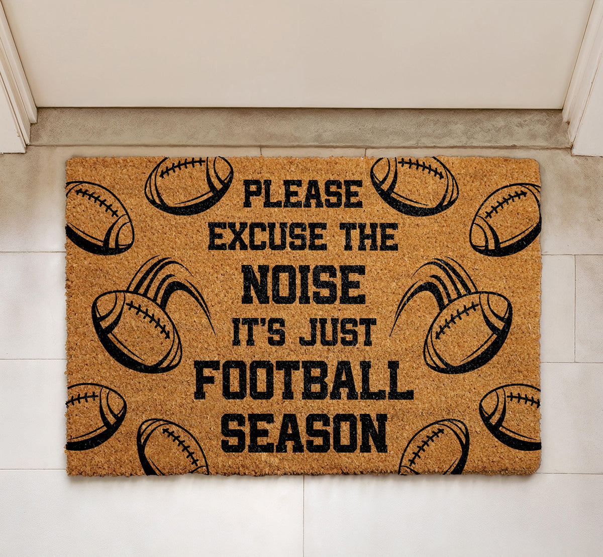Please Excuse The Noise It's Just Football Season Doormat, Sports Fan Home Entrance Decor