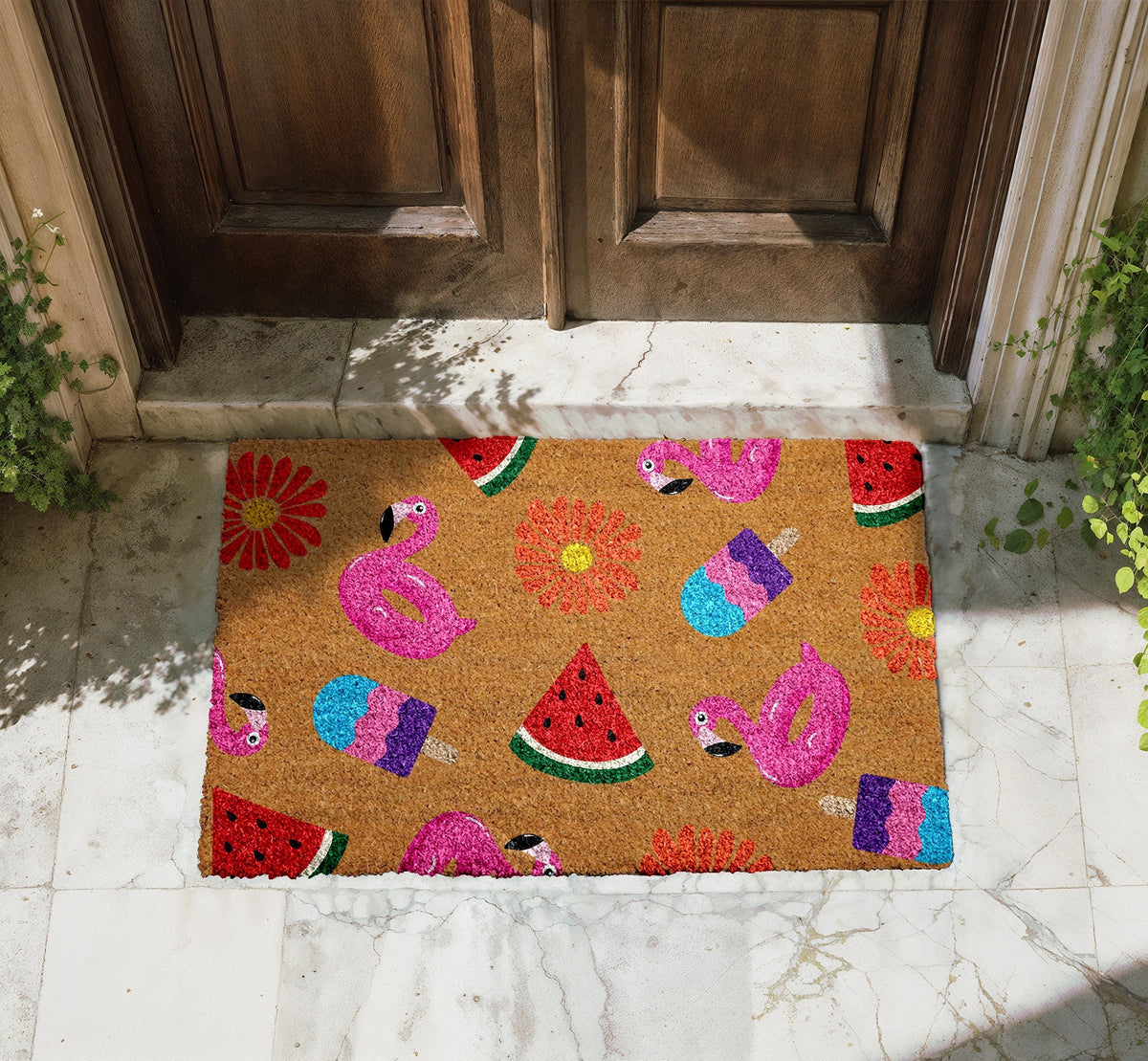 Summer Vibes Coco Doormat, Flamingo, Watermelon And Popsicle Themed Door Mat
