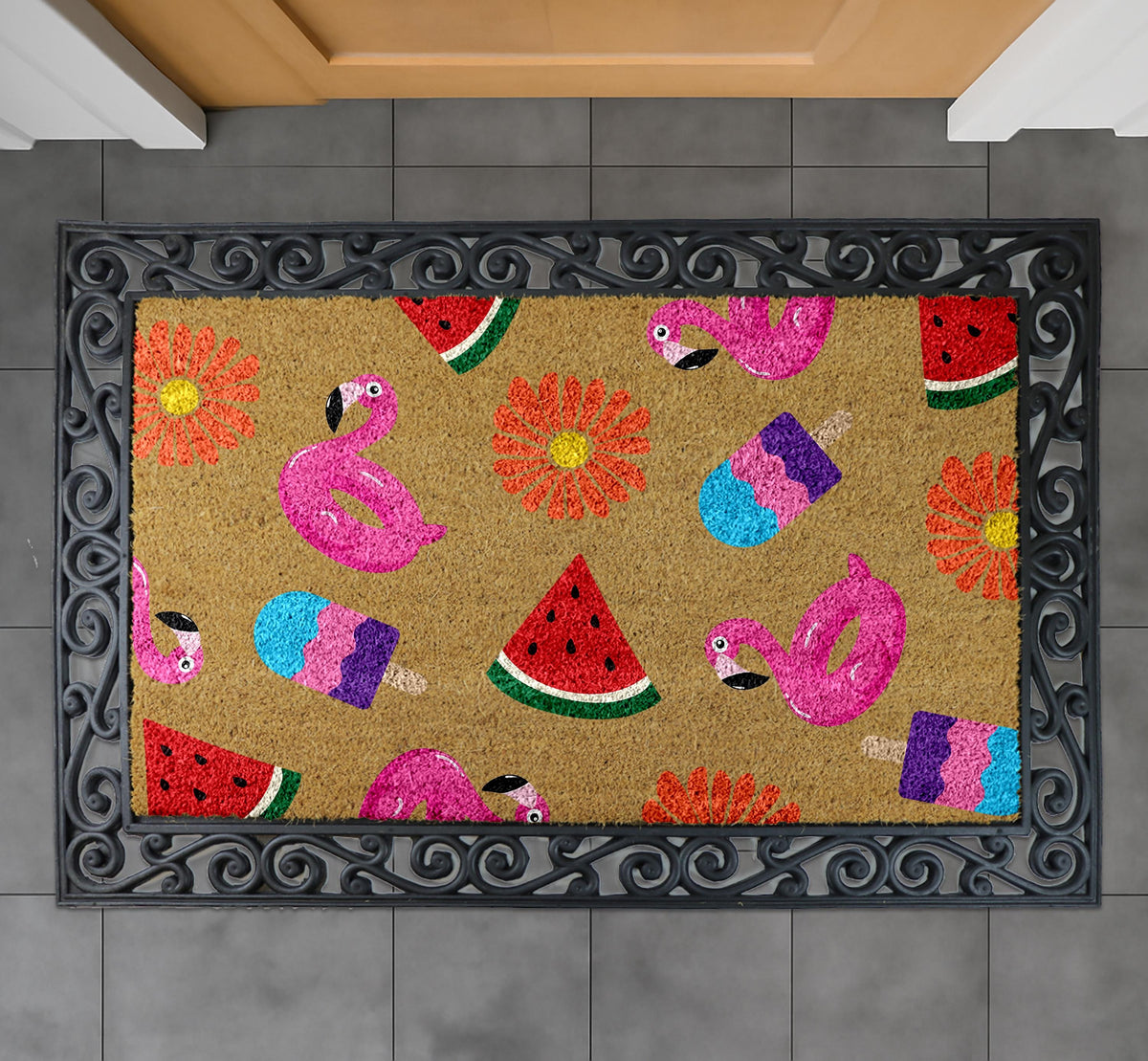 Summer Vibes Coco Doormat, Flamingo, Watermelon And Popsicle Themed Door Mat