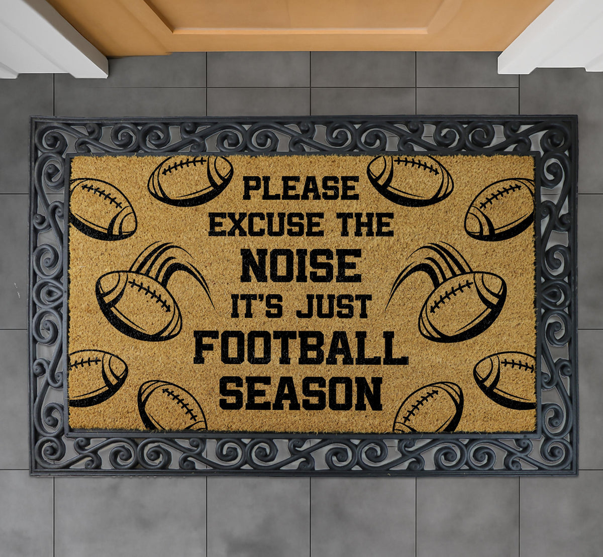 Please Excuse The Noise It's Just Football Season Doormat, Sports Fan Home Entrance Decor