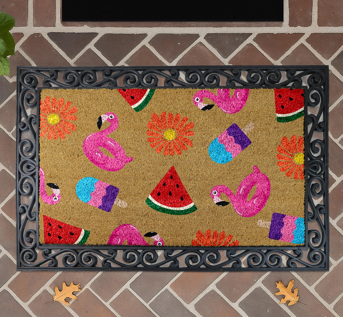 Summer Vibes Coco Doormat, Flamingo, Watermelon And Popsicle Themed Door Mat