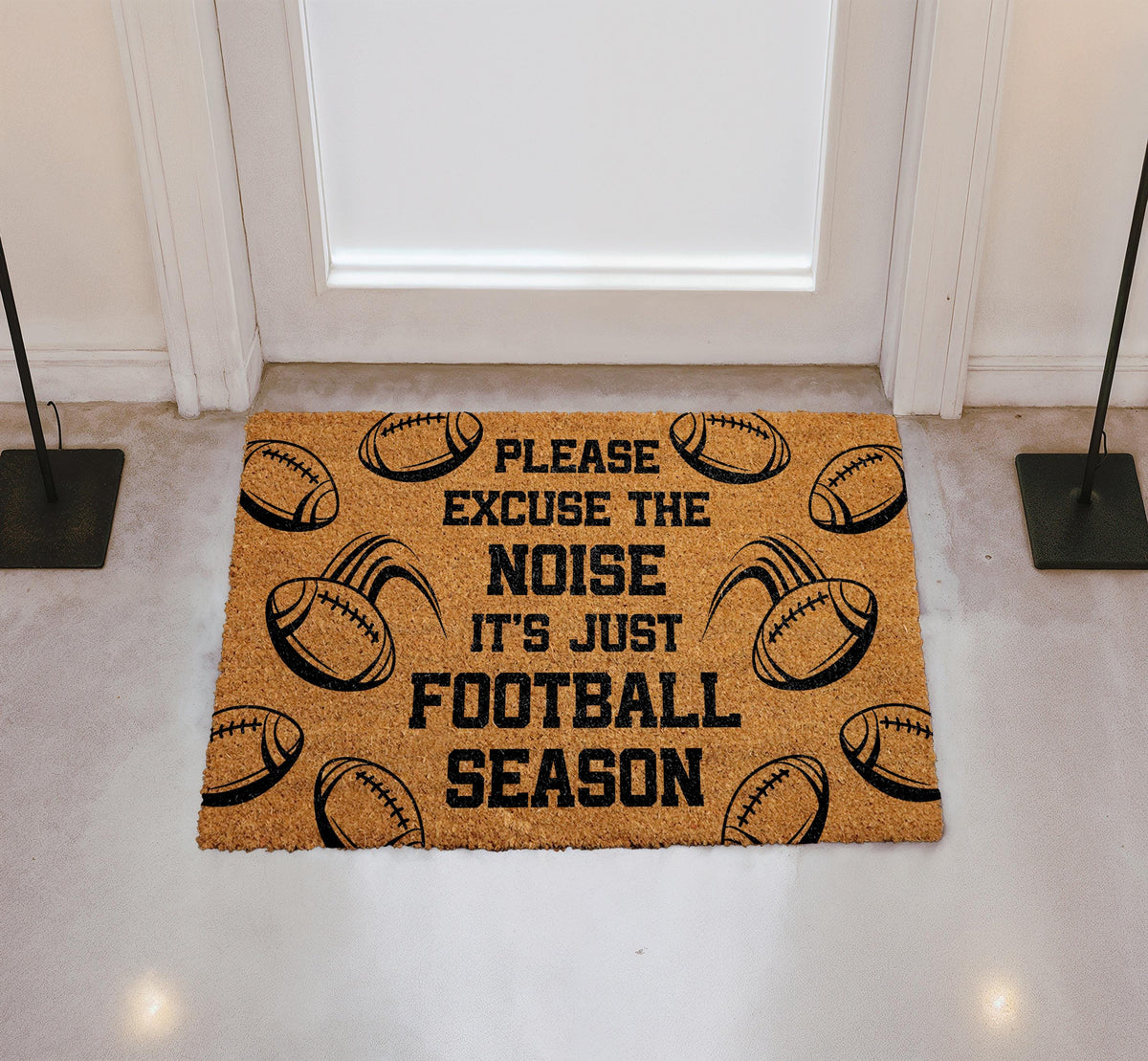 Please Excuse The Noise It's Just Football Season Doormat, Sports Fan Home Entrance Decor