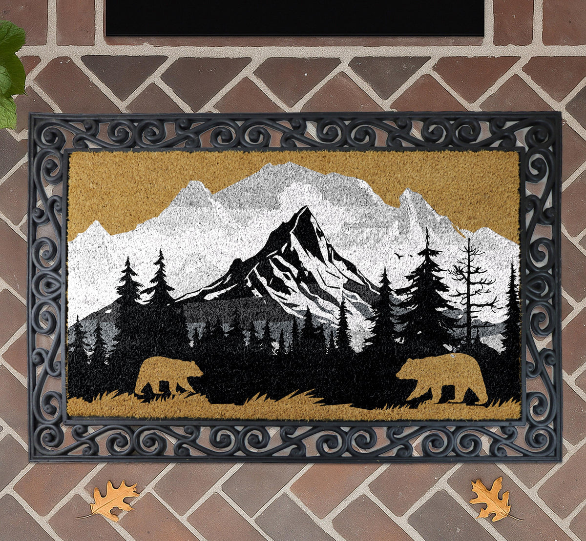 Mountain & Bear Doormat, Wilderness Home Decor, Woodland Welcome Mat, Nature Lover Gift