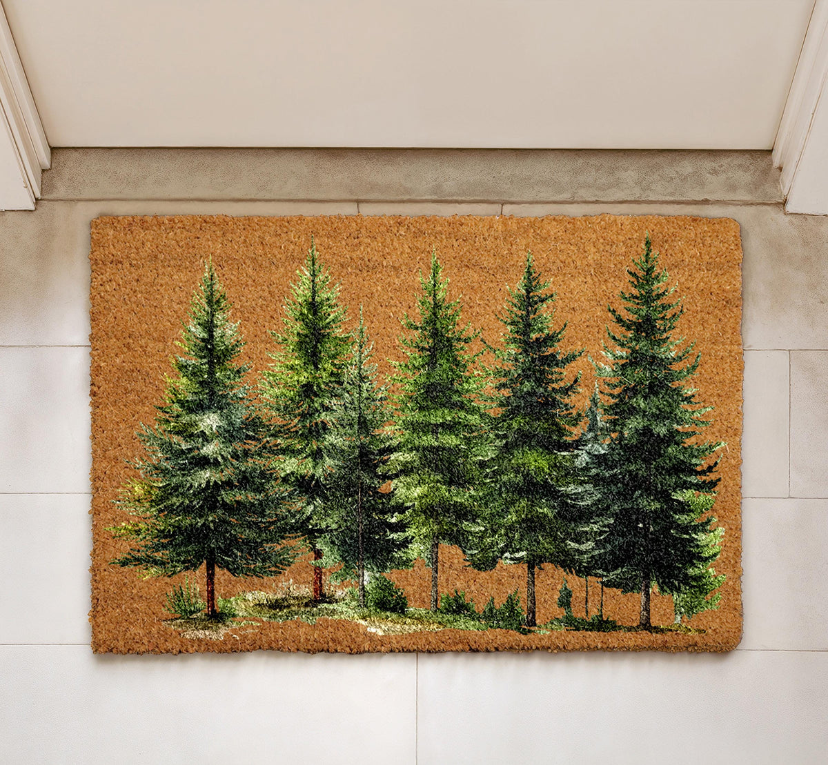 Pine Tree Forest Doormat, Christmas Tree Welcome Mat, Evergreen Woodland Xmas Decor
