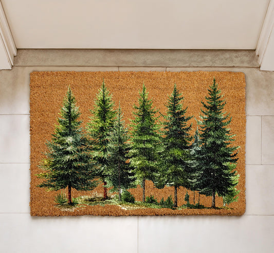 Pine Tree Forest Doormat, Christmas Tree Welcome Mat, Evergreen Woodland Xmas Decor