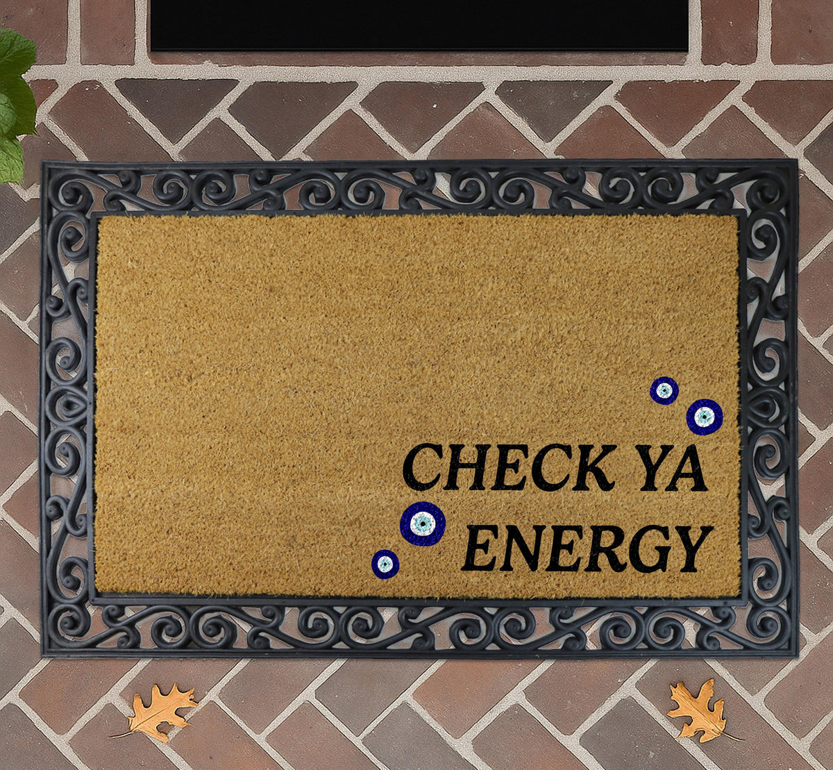 Check Ya Energy Doormat, Evil Eye Welcome Mat, Spiritual Home Decor, Good Vibes Front Porch Rug