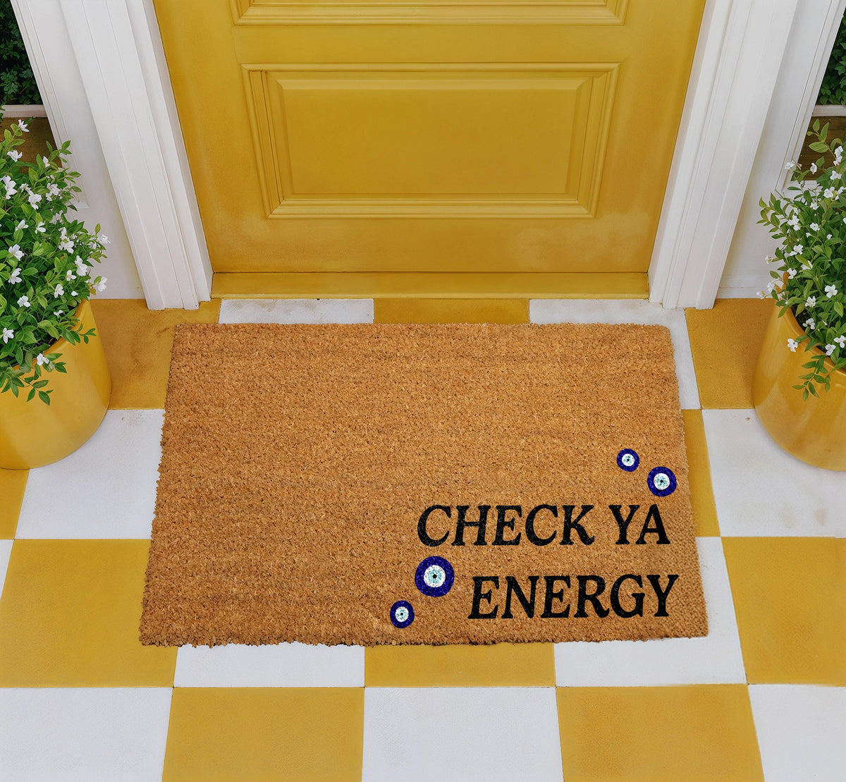 Check Ya Energy Doormat, Evil Eye Welcome Mat, Spiritual Home Decor, Good Vibes Front Porch Rug