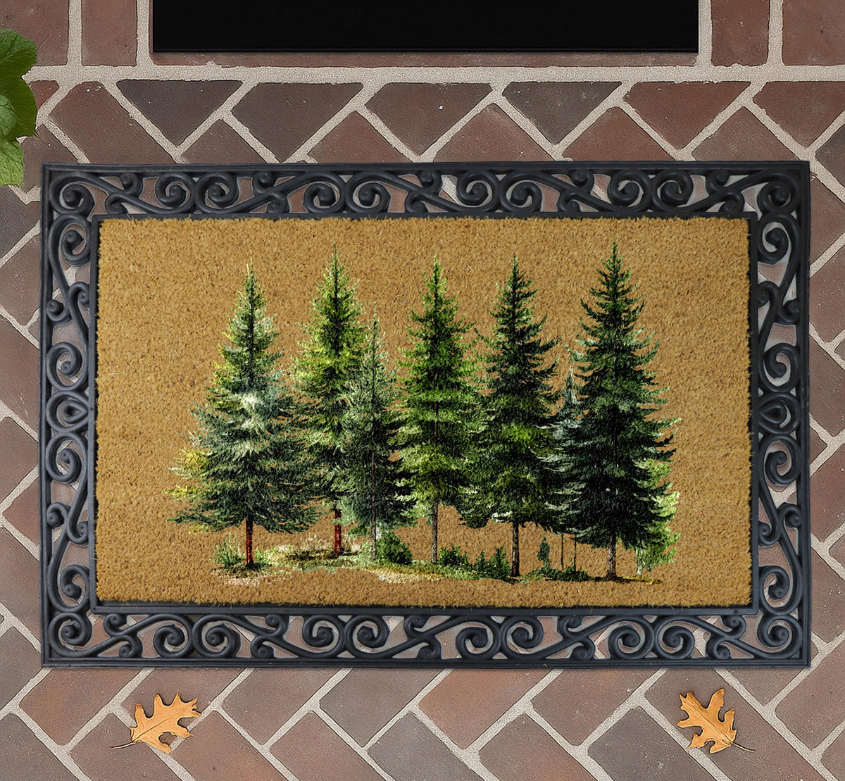 Pine Tree Forest Doormat, Christmas Tree Welcome Mat, Evergreen Woodland Xmas Decor