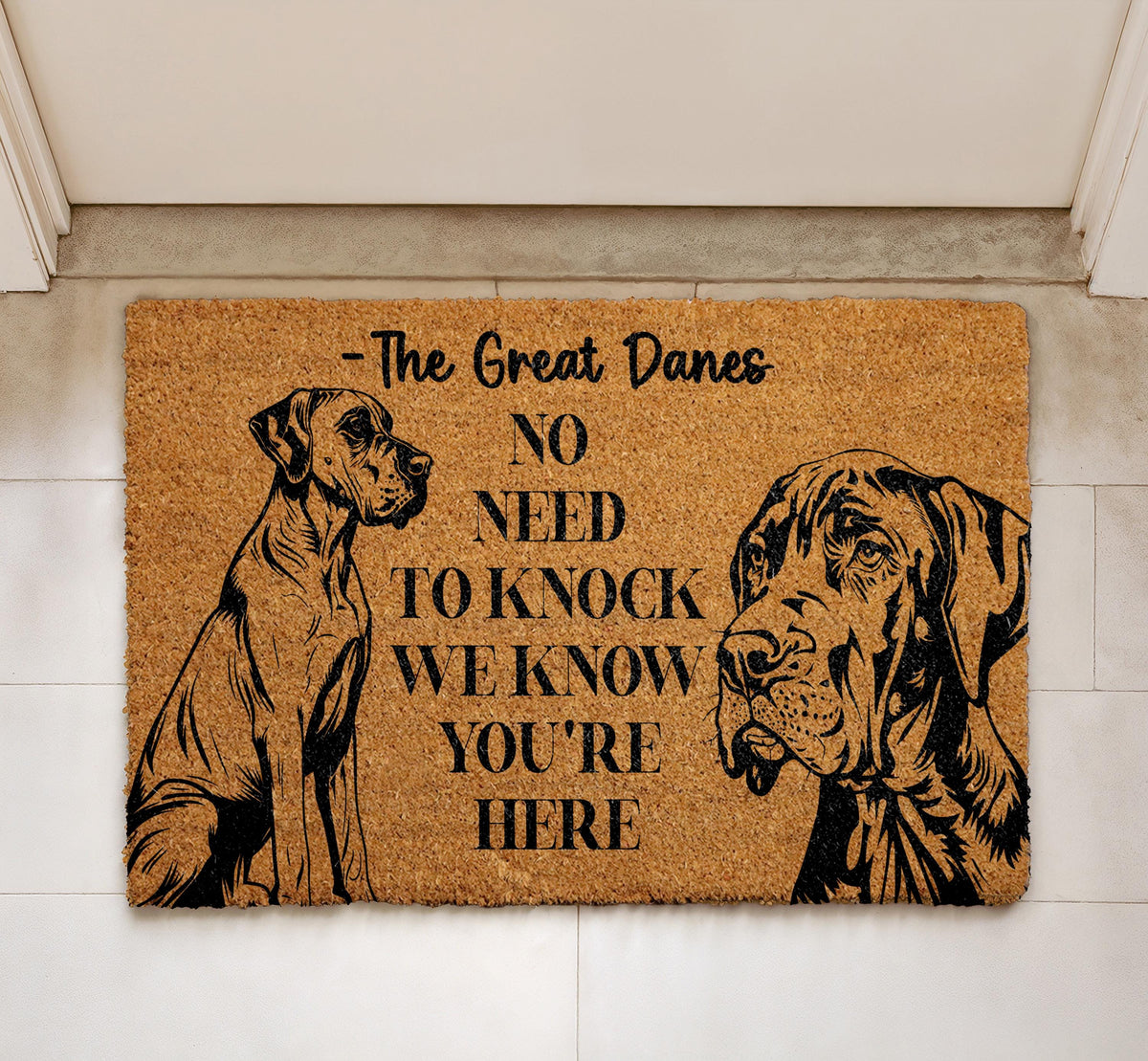 No Need to Knock Dog Doormat, Dog Lover Housewarming Gift, The Great Danes Welcome Mat