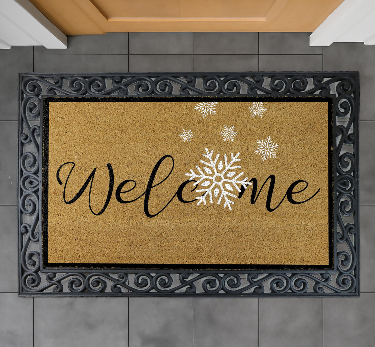 Welcome Snowflake Doormat, Winter Door Mat, Holiday Home Entrance Decor