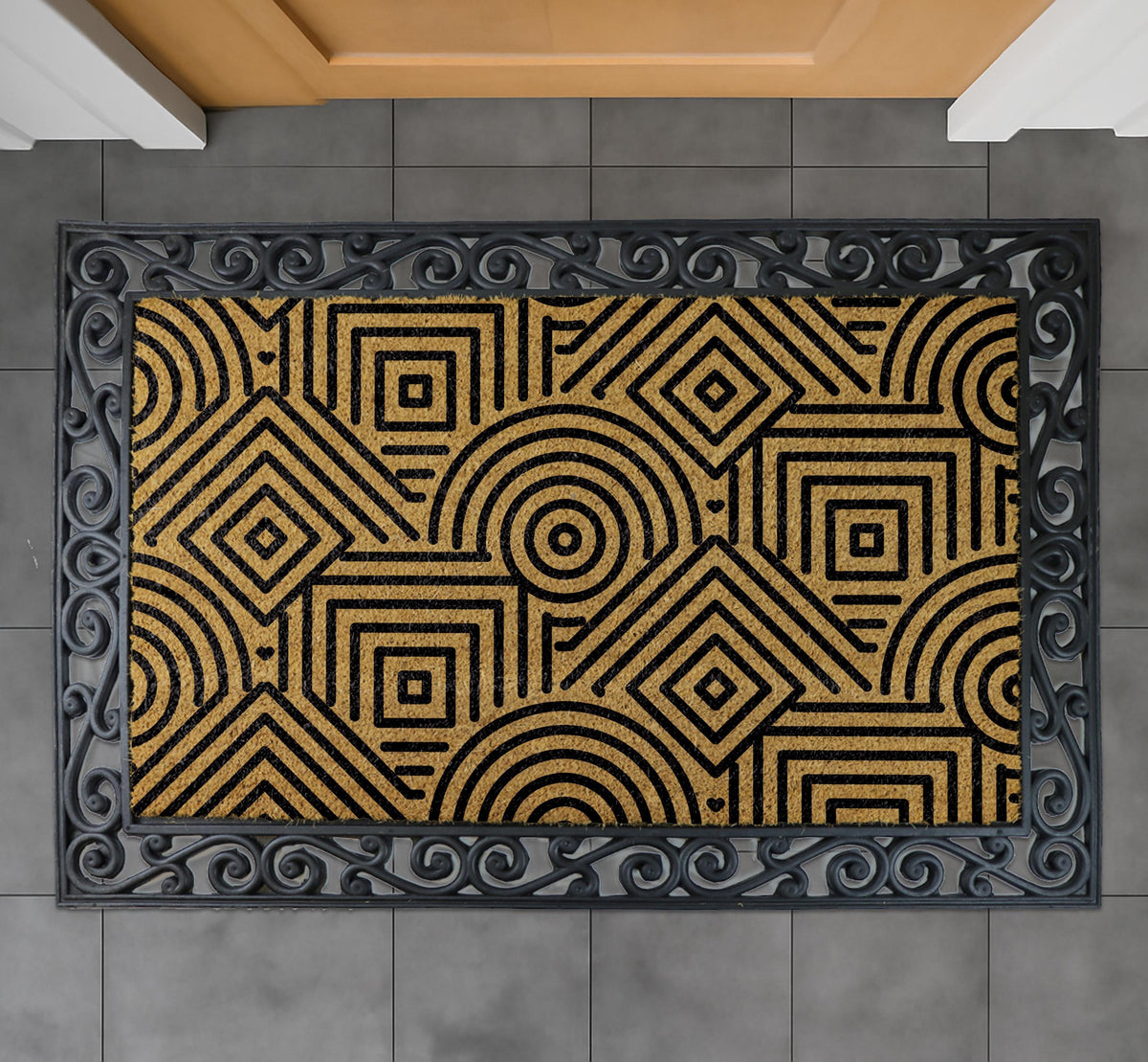 Modern Geometric Pattern Doormat, Minimalist Line Design Welcome Mat