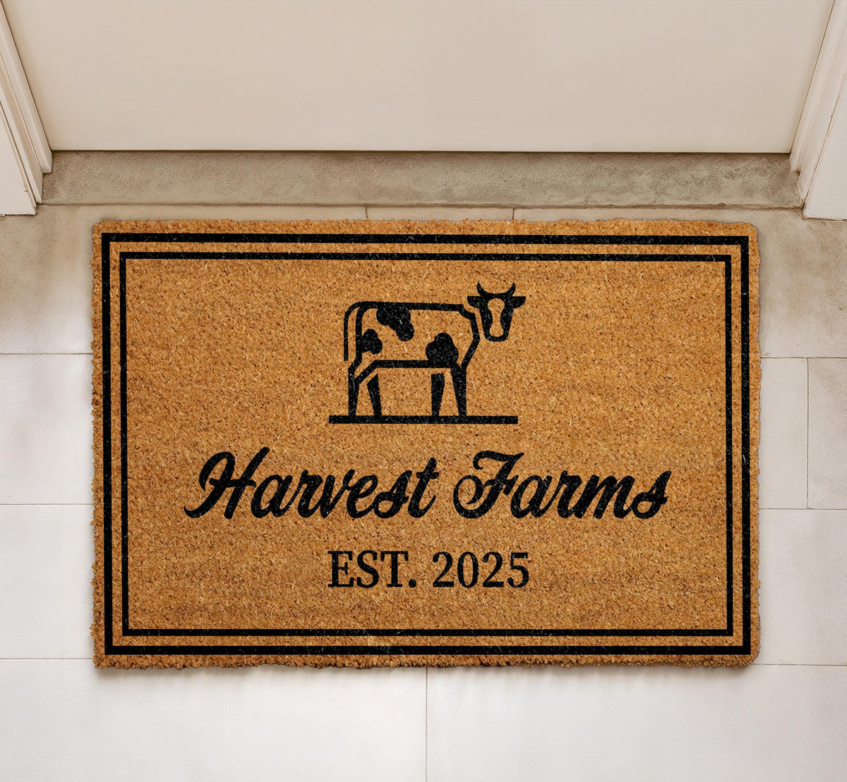 Custom Farmhouse Welcome Mat, Personalized Farm Name & Est. Year Welcome Mat