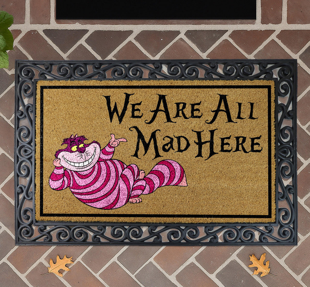 We Are All Mad Here Doormat, Whimsical Fantasy Welcome Mat, Curious Cat Home Decor