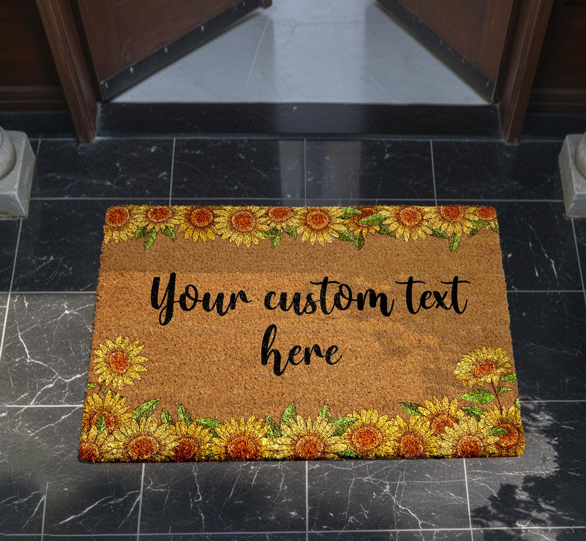 Sunflower Your Custom Text Here Coco Doormat, Personalized Floral Door Mat