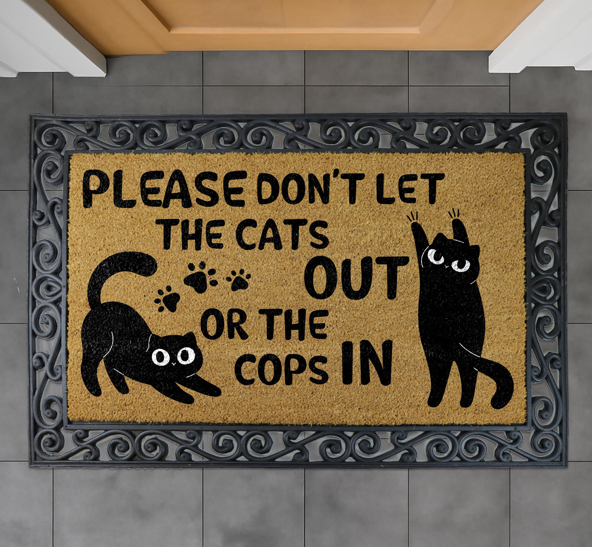 Don't Let The Cats Out Or The Cops In Doormat, Funny Cat Welcome Mat, Cat Lover Home Decor