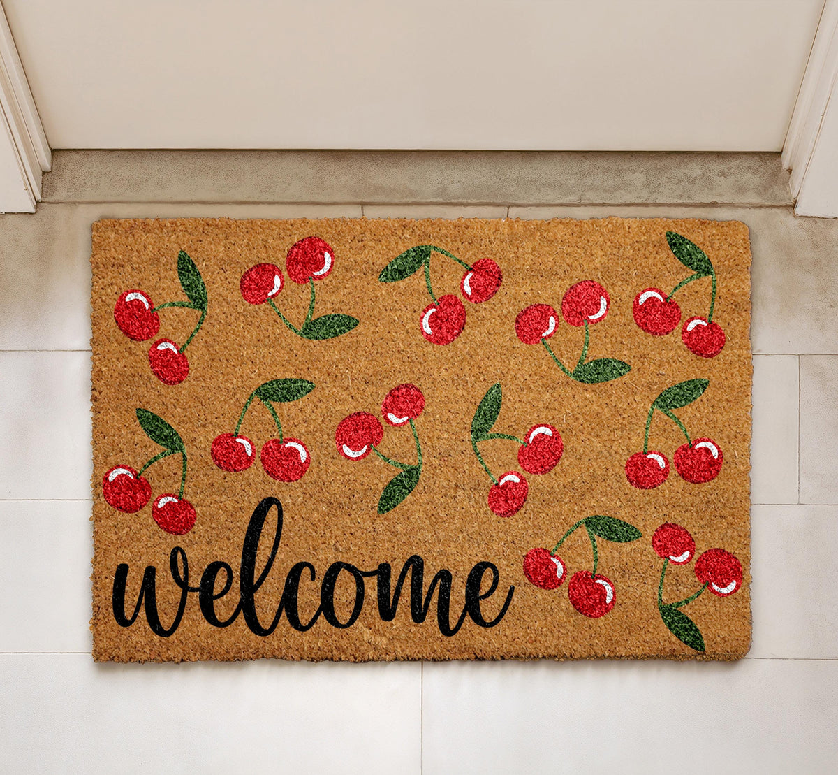 Cherry Welcome Door Mat, Summer Welcome Mat, Fruit Lover Home Entrance Decor
