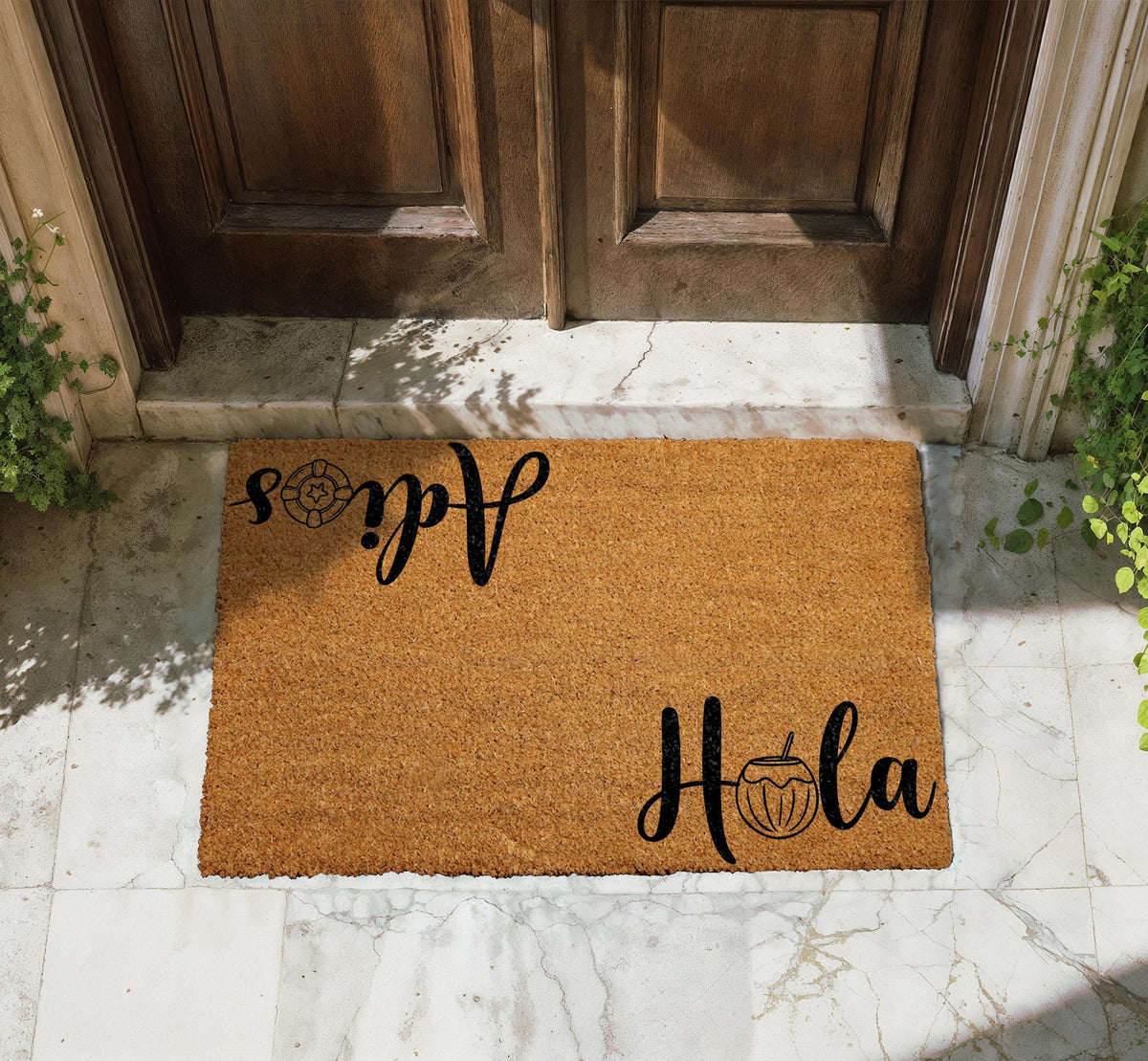 Hola Adios Doormat, Spanish Greeting Welcome Mat, Bienvenidos Home Decor